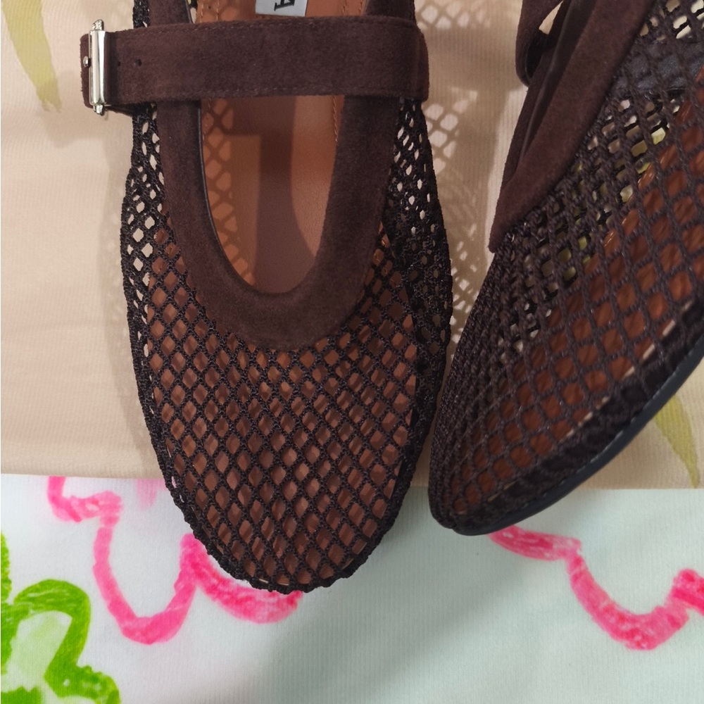 Alaia Brown Mesh Mary Jane Loafers with Strap - Picture 3 of 9